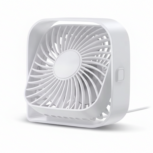 white desk mini fan